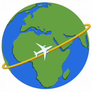 Plane travels around the world, crossing over Africa